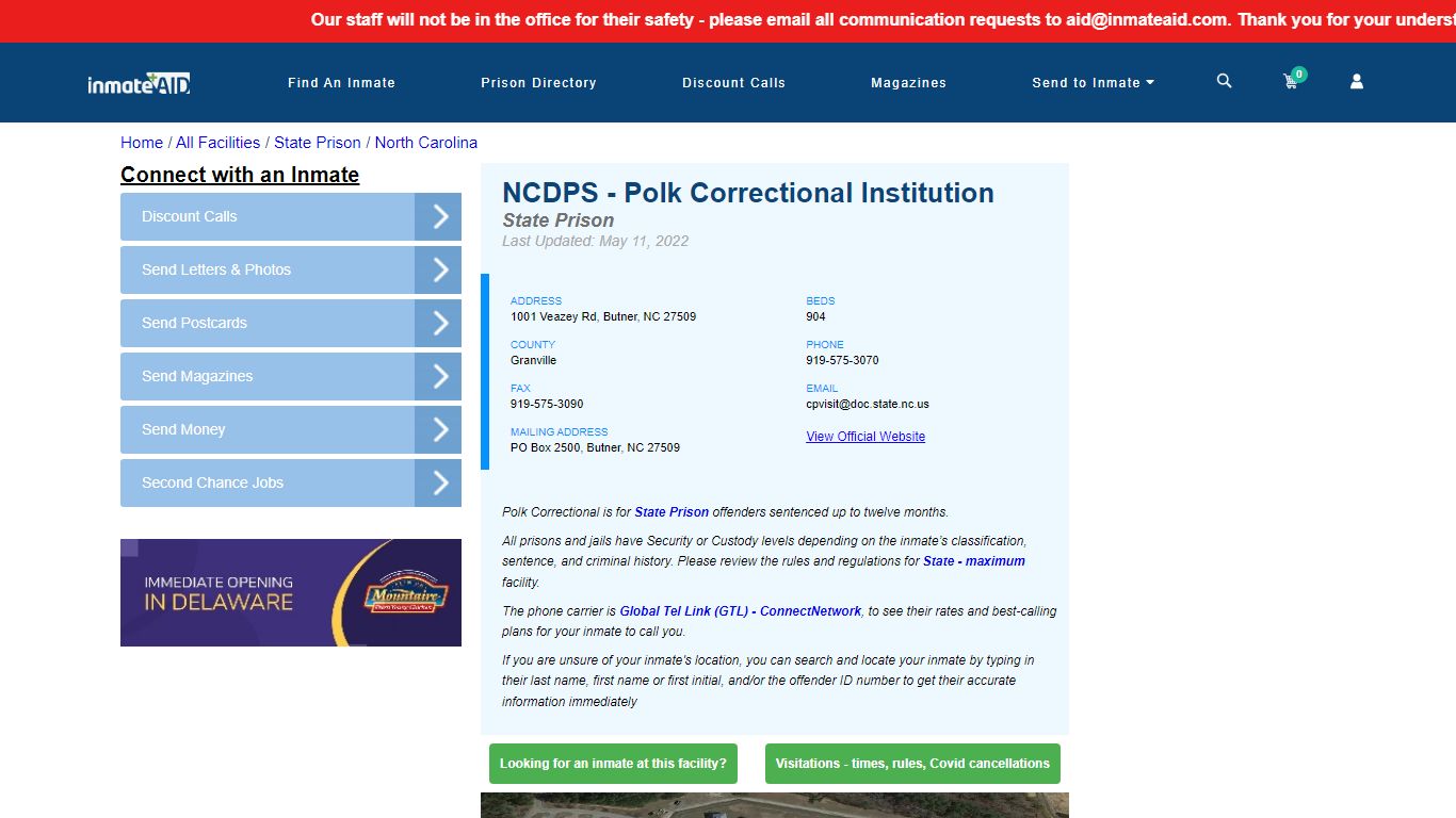 NCDPS - Polk Correctional Institution & Inmate Search ...